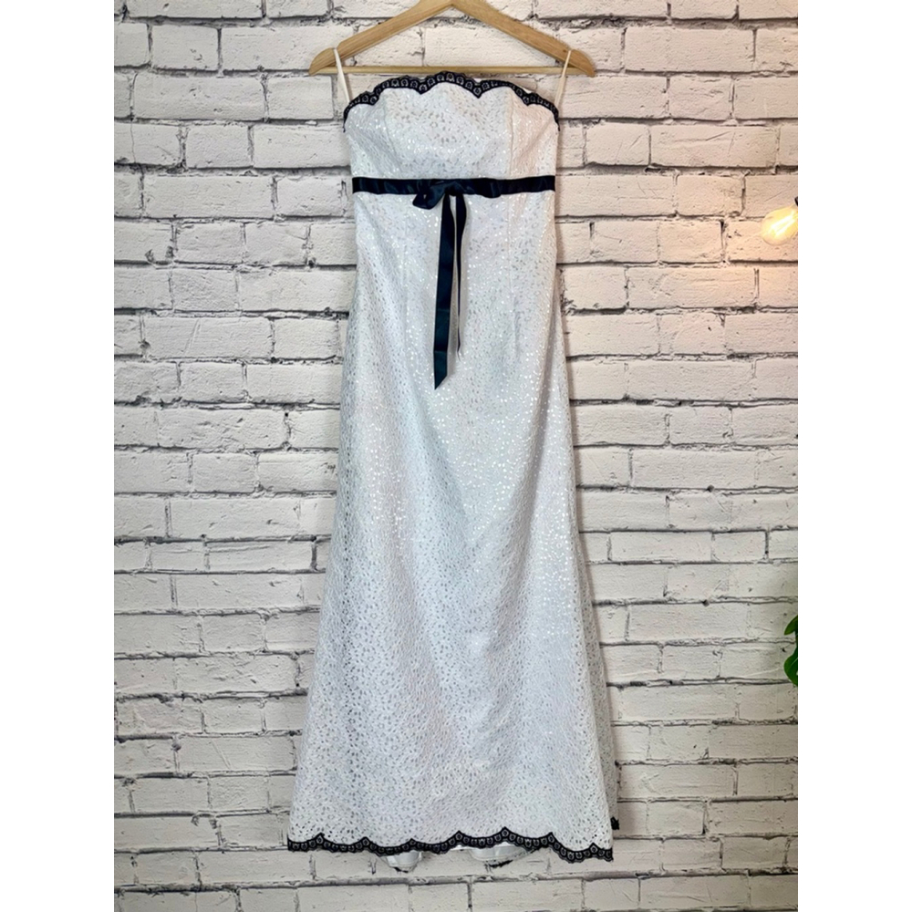 Jessica McClintock Gunne Sax Lace Strapless Maxi Dress White Juniors 3 1990’s